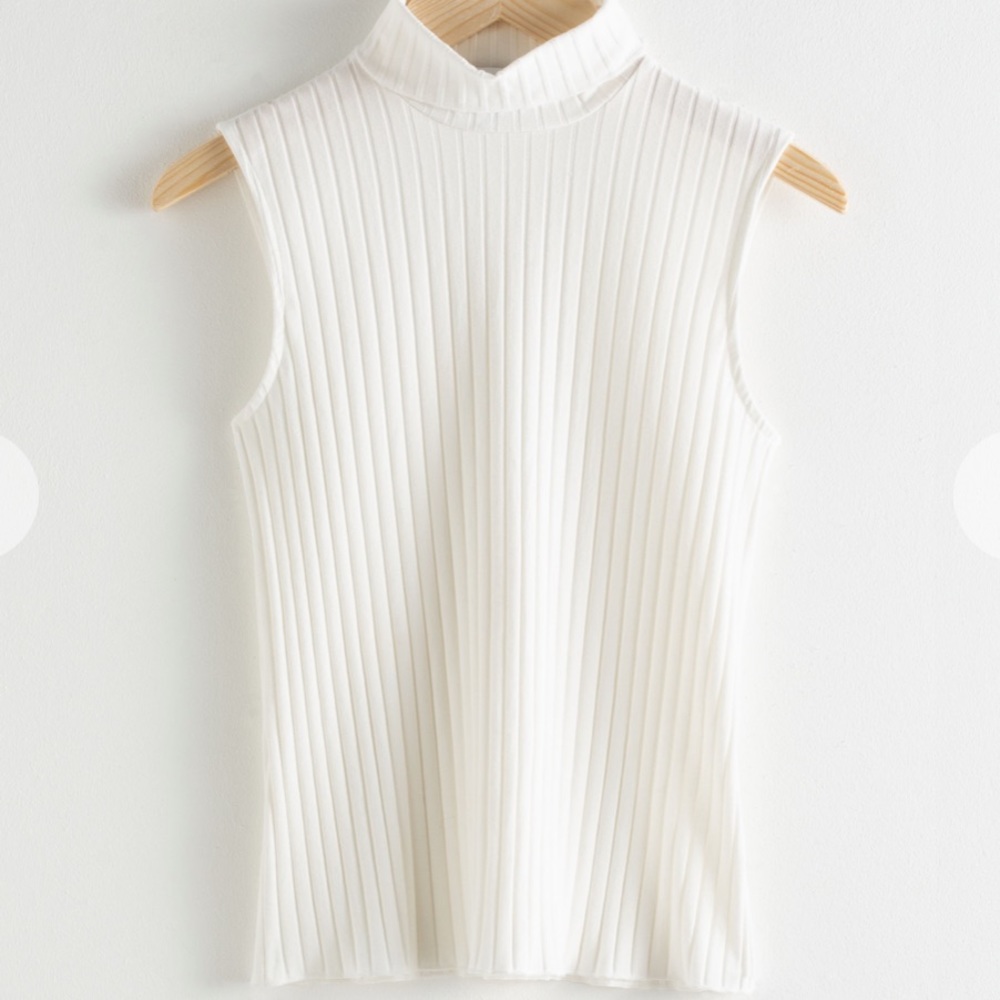 & Other Stories Ribbed White Turtleneck Tank Size 4 NWOT